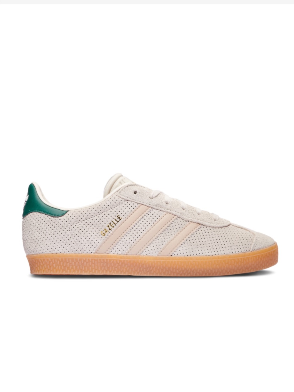 adidas Suede Gazelle Sneaker - Cream Upper with Gum Sole & Green Heel